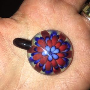 Hand Blown Red and Blue Flower Pendant